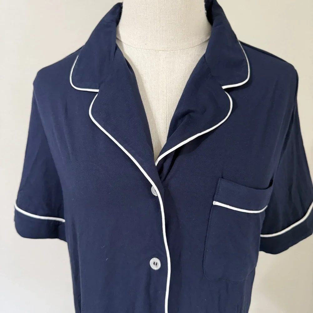 NWT Cozy Earth Women's Navy Blue Short Sleeve Classic Pajama PJ‎ Top XS Bamboo